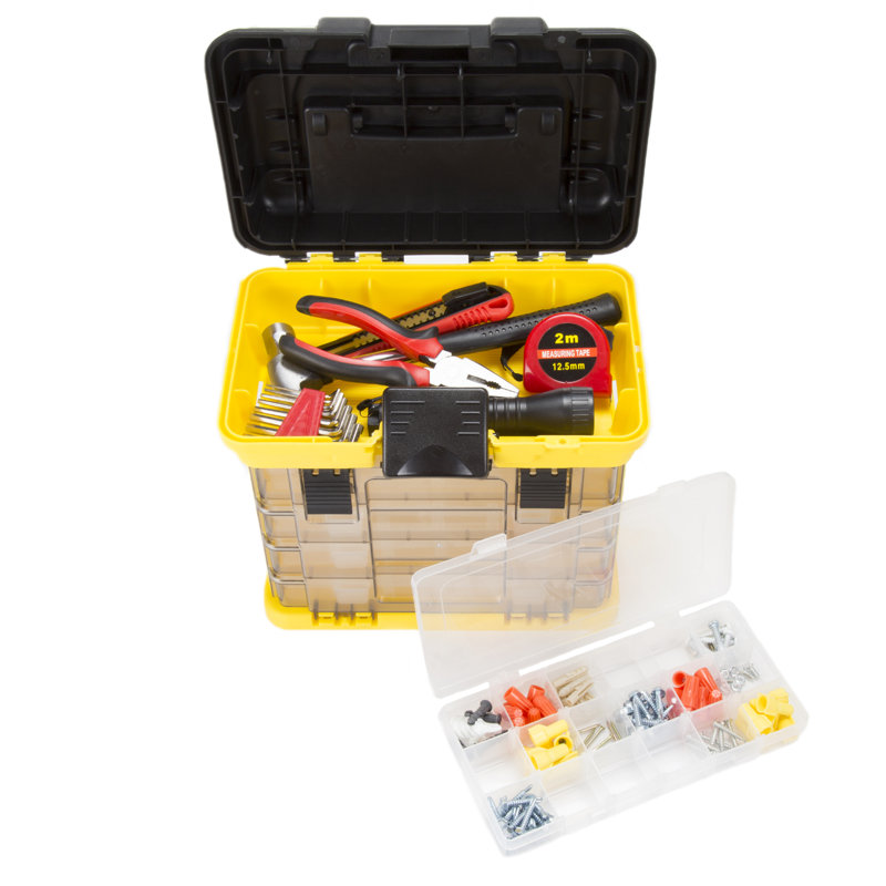 Stalwart Portable Tool Box - Small Parts Organizer and Customizable Compartment for Hardware, Crafts, Yellow