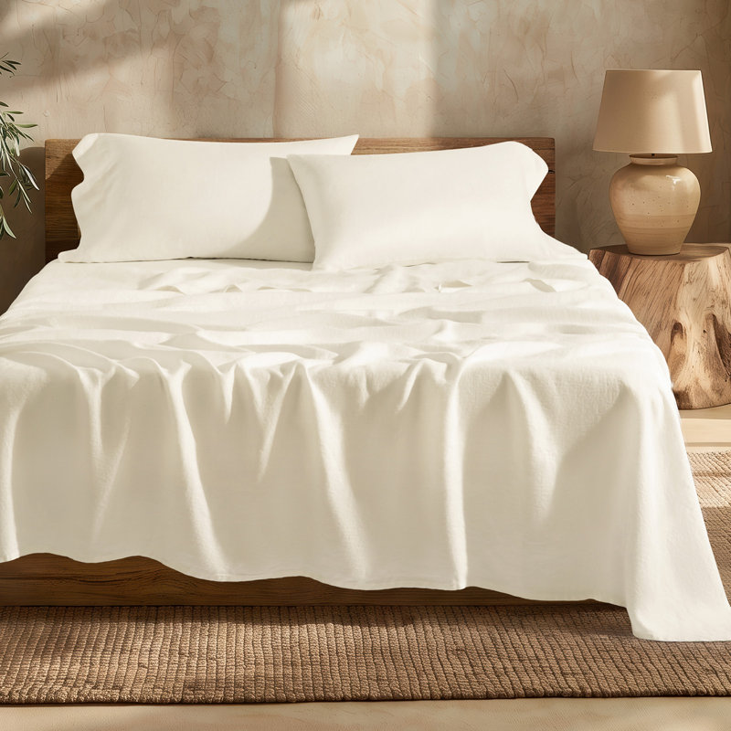 Ensemble de draps EverGrace 100 % lin européen, Lit double, Ivory White