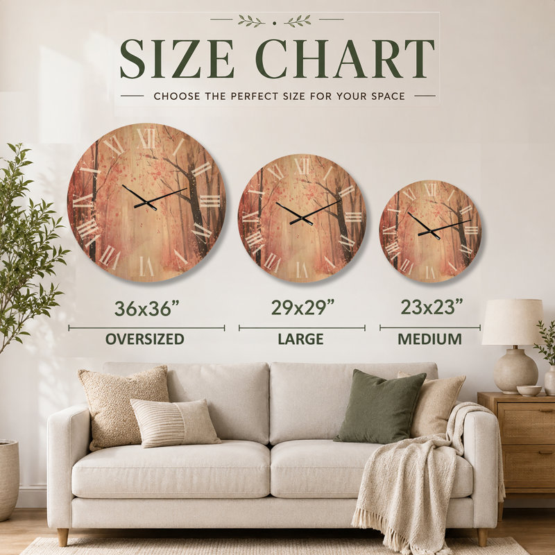 Horloge murale scénique en bois - Forêt transitionnelle entre l'hiver et le printemps, Large