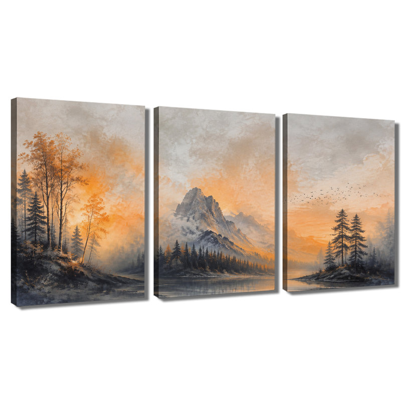 3 panneaux d'art mural Misty Mountain Lake, 16*24inch*3