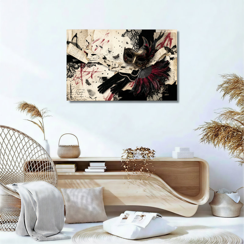 Ensemble de 1 tableau sur toile « Drame de mascarade », H 28 po x l 40 po, Toile tendue