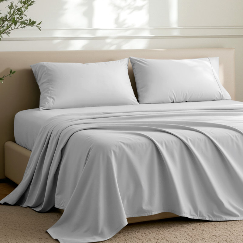 Ensemble de draps en microfibre avec taies d'oreiller, Ensemble de draps pour très grand lit avec 2 taie, Gris nuageux