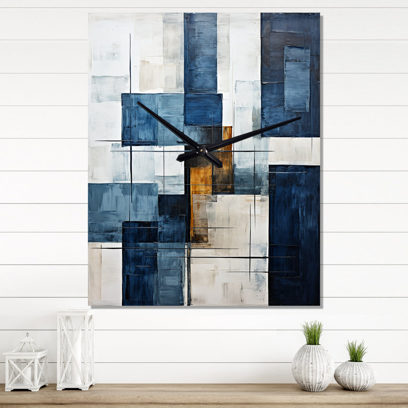 Indigo Illusion Abstract Shapes V - Horloges murales à formes abstraites, Grand