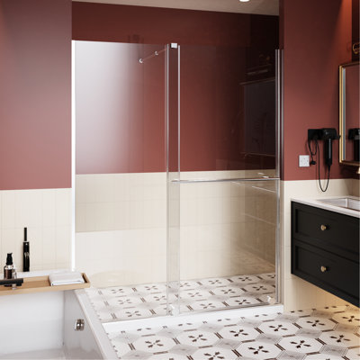 30 - 60 In.W X 72 In.H Glass Shower Door With Supporting Bar, 1/4 Inch Thick Shatter Glass, Dual Purpose Application Screen That Becomes Sliding Door, Colored Handle, Tempered Reversible Setup