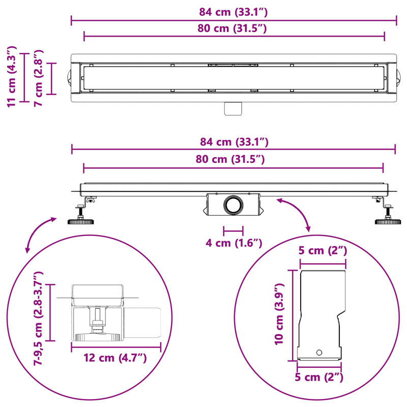  Shower Drain Height Adjustable Stainless Steel 304 Modern Plumbing