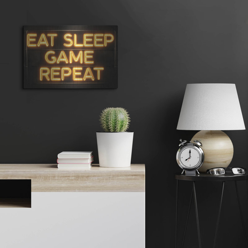  «Eat Sleep Game Répétition» par Ann Klee, art mural en métal, 24 po x 16 po, H 16 po x l 24 po