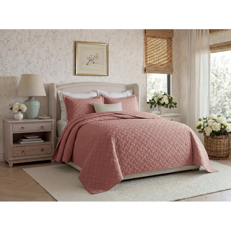 Best Seller Quilted Blanket - Textured Weave Pattern, Airy Lightweight Bed Covering,85gsm, Queen Quilt + 2 Standard Shams