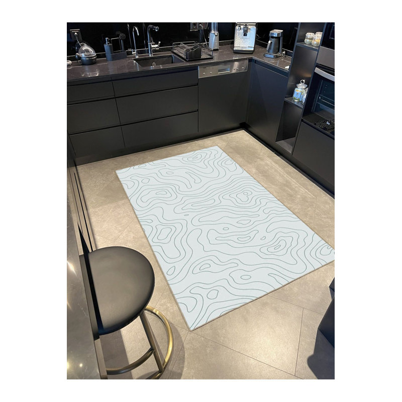 Machine Washable Striped Patterned Blue Decorative Area Rug, Rectangle 3'11" x 5'11" Rug Pad Included