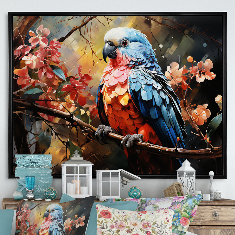Perroquets, pays des rêves, impression sur toile, H 24 po x l 32 po x P 1 po, Cadre flottant noir