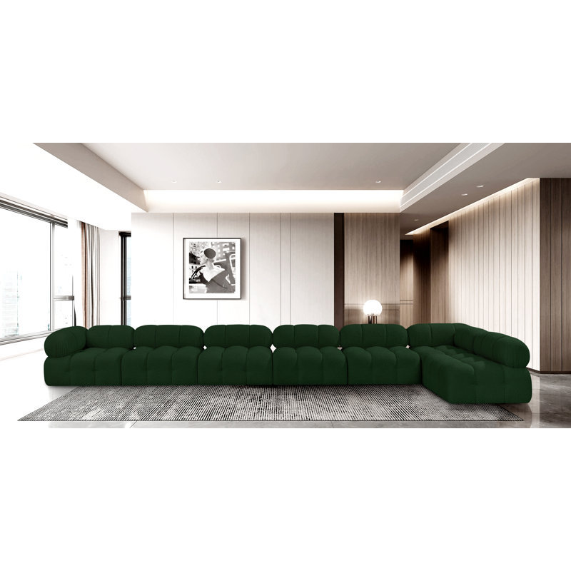 Ames Upholstered Sofa, Green Boucle Fabric, 5 Armless, 2 Corner