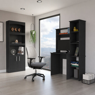 2 Piece Office Set, Bookcase + Desk, Black