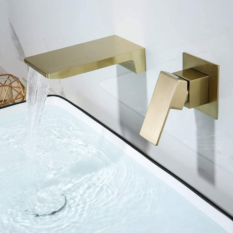 Waterfall Wall Mounted Bathroom Faucet, Brushed Gold