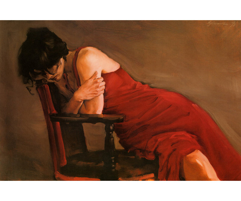 Robe rouge, H 12 po x l 18 po