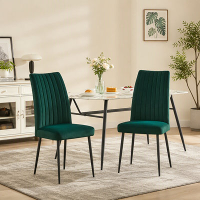 Adjustable Foot Stud  Iron Foot Green Velvet Dining Chair Set Of 2 Minimalist Design Style Applicable  Kitchen Restaurant