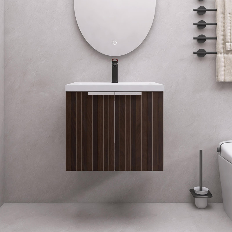 Meuble-lavabo mural 24 po avec lavabo en résine, 2 portes à fermeture douce