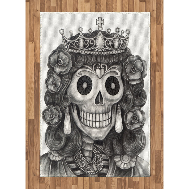 Skull High Density Long Fiber Poly Threads Decorative Area Rug Carpet, Rectangle 4' x 5'8"