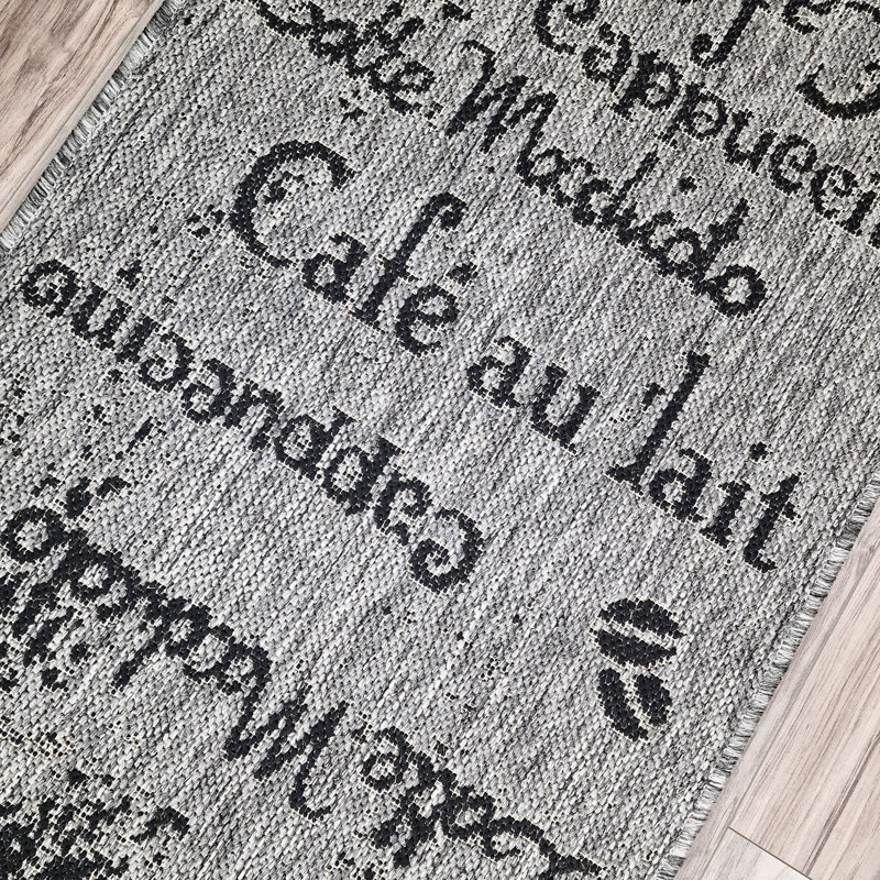 Non Slip Coffee Rug Flat Weave Kitchen Living Room Carpet, Rectangle 60 x 180 cm, Grey