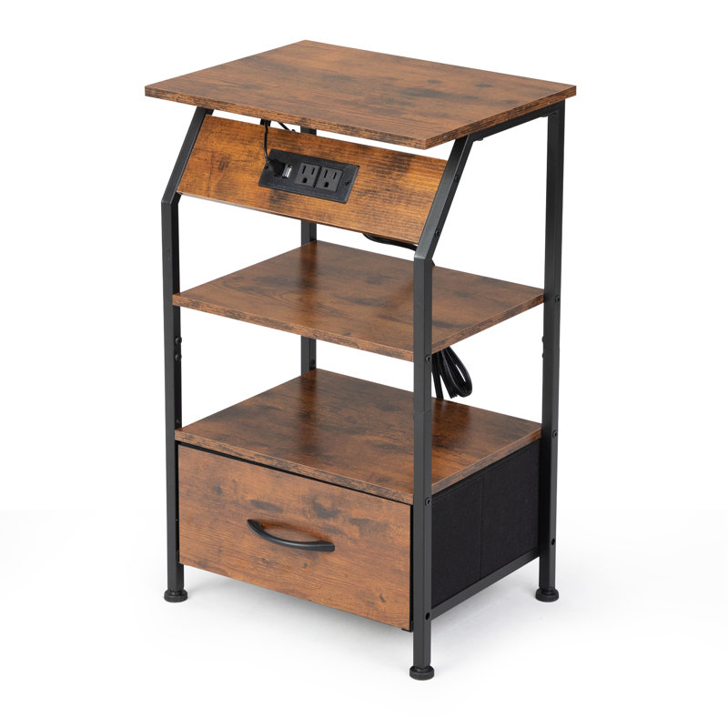 Table de bout, table d'intérieur, table de chevet, table de chevet avec tiroir et tablettes, ports et prises USB