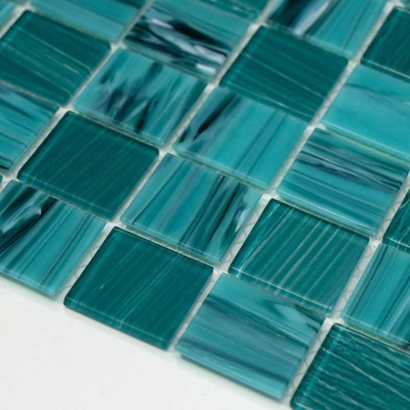 Premium Textured 1.4" X 1.4" Straight Edge Glass Mosaic Tile, Tropical Bay