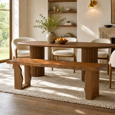 55-Inch Solid Wood Dining Bench, Farmhouse Entryway Bench