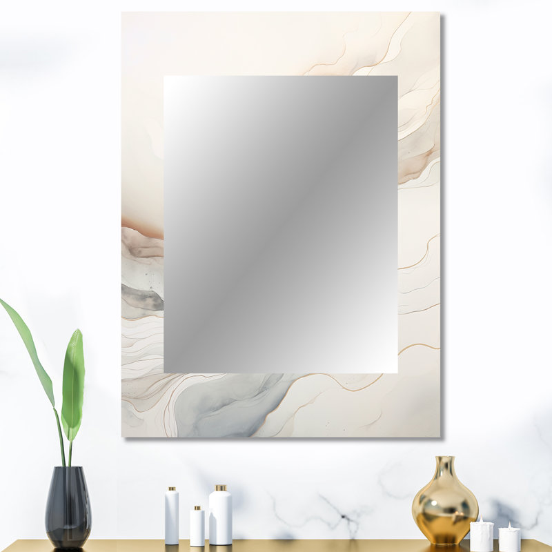 Rivers Riverside Dreams - grand miroir mural en marbre, miroir décoratif beige, impression d'art en métal, 40 po x 30 po