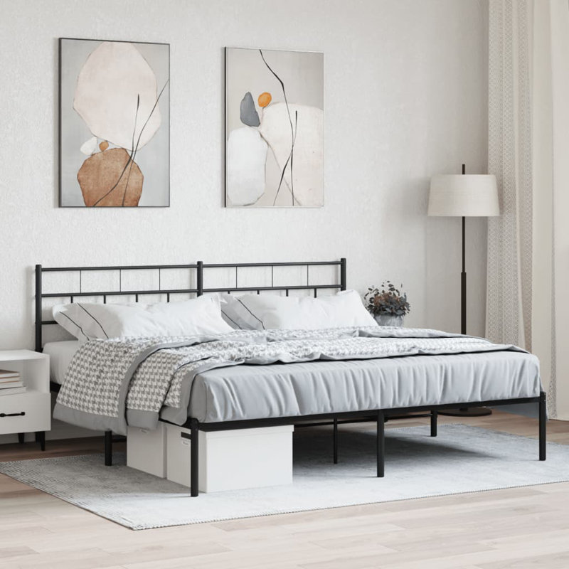vidaXL Metal Bed Frame with Headboard White, White, 140 x 200cm