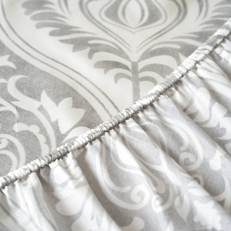 Moon Sky Speckled Heather Grey White Ogee Damask Modern Victorian Shabby Elegance Sheet Set