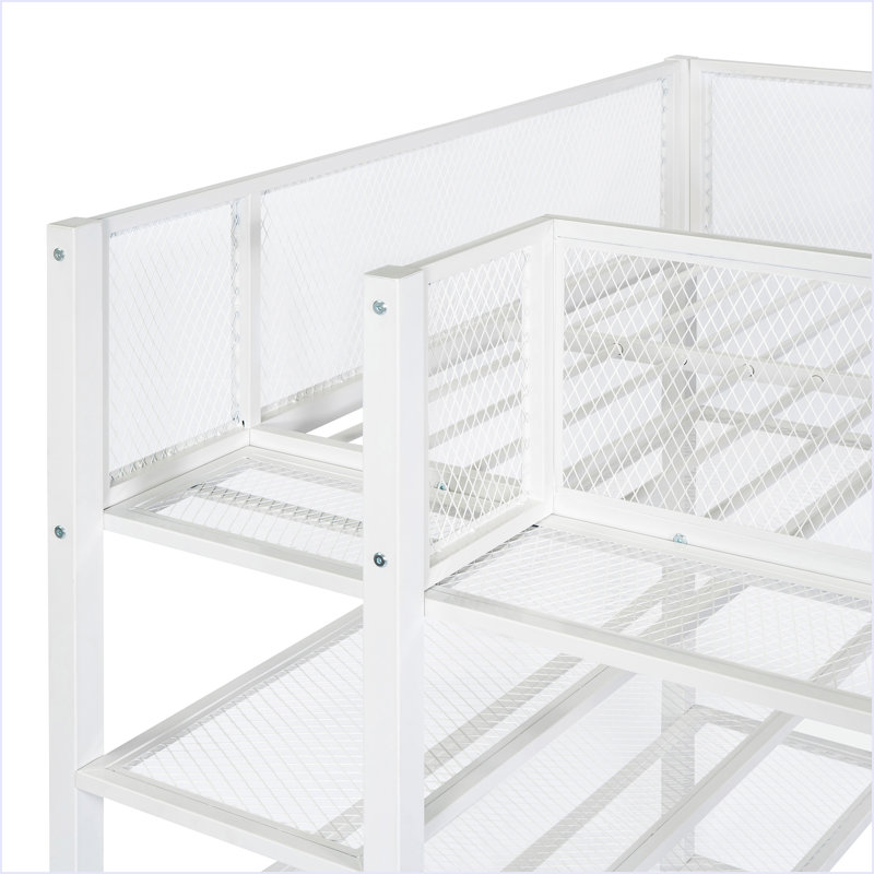 Lit mezzanine en métal avec tablettes à 4 niveaux et rangement, Blanc / Blanc
