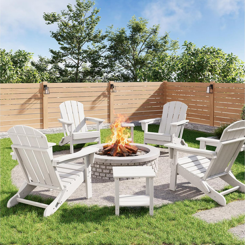 Set of 4 Folding Adirondack Chairs with 2 Side Tables, Weather-Resistant HDPE Outdoor Seating with Wood Grain Texture, 380 lbs Capacity – Gray
