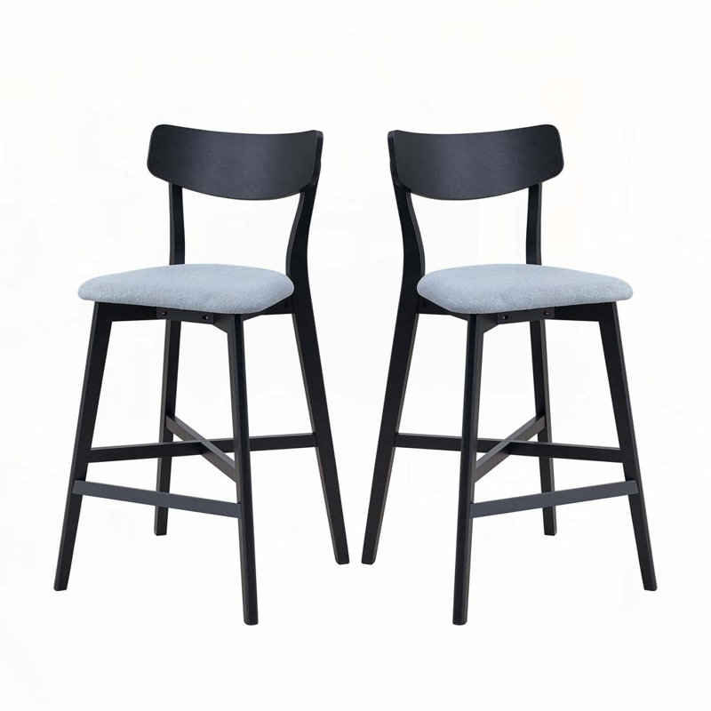 Wooden Bar Chairs, Upholstered Kitchen Island Chairs, Black, Gray