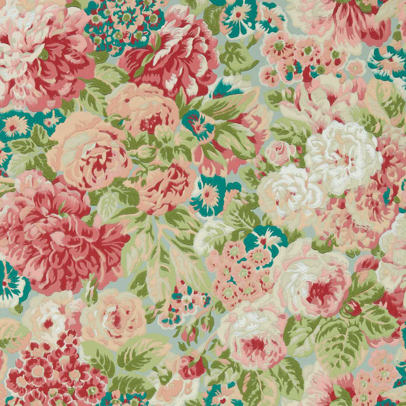 Rose and Peony Wallpaper, Blue Clay/Carmen Lt