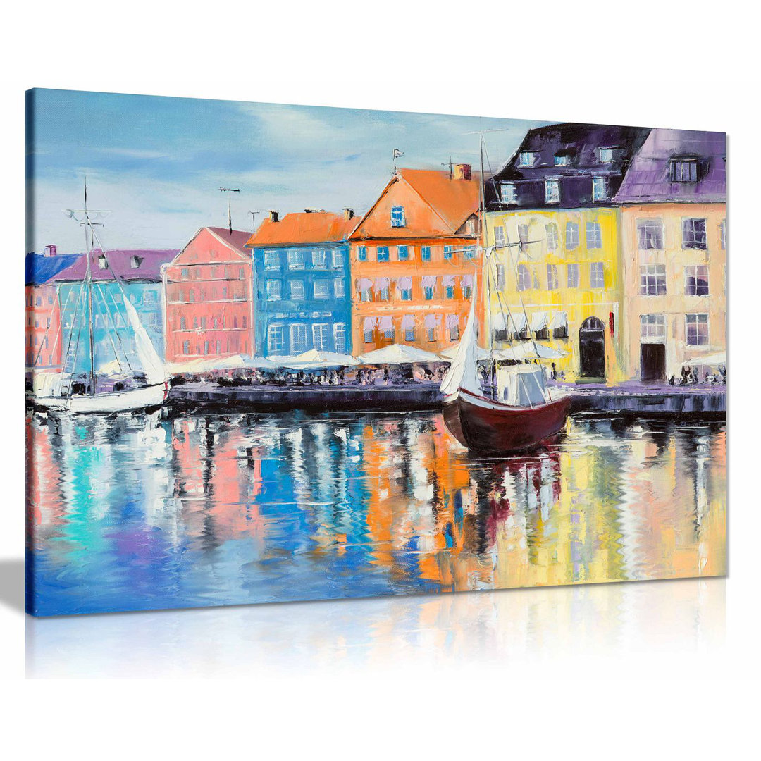 Copenhagen Boats On Water Painting Canvas Wall Art Picture Print Home Decor