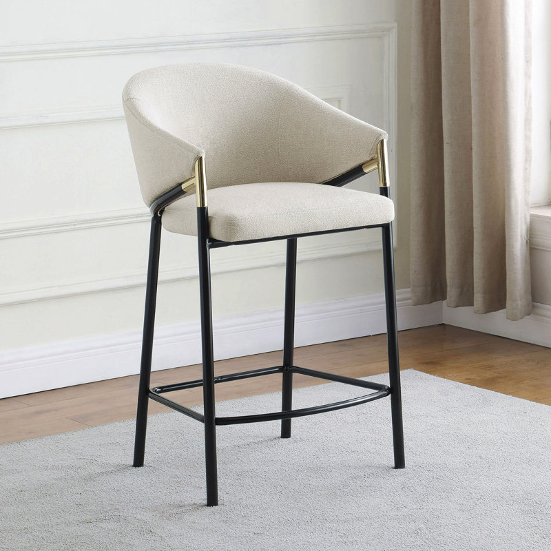 Ensemble de 2 tabourets à hauteur de comptoir beige et noir brillant, Tabouret de comptoir