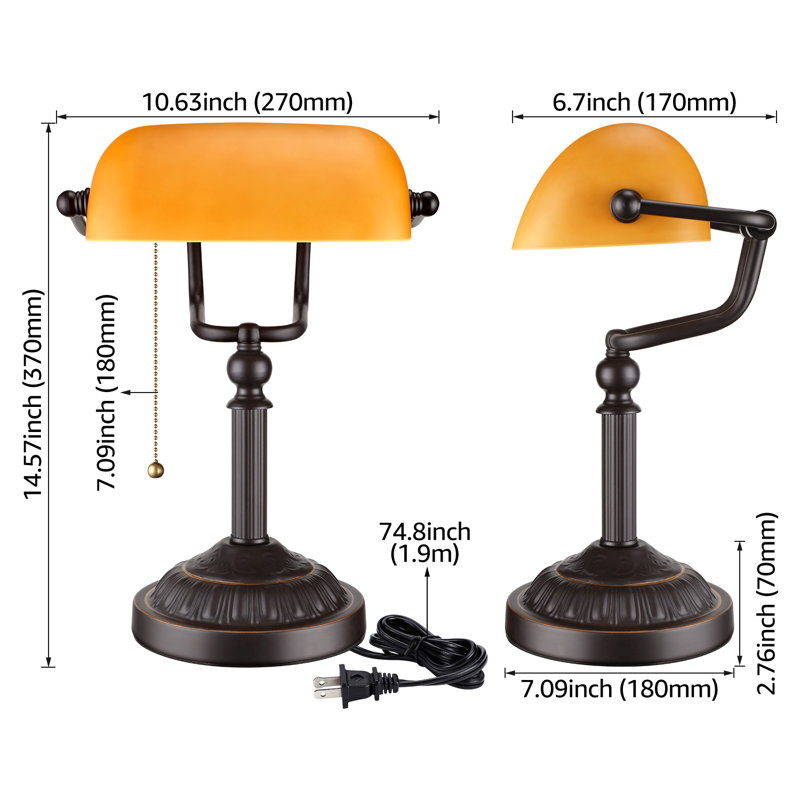 14.96" Bankers Desk Lamp with Pull Chain Switch Plug in Fixture,Vintage Desk Lamps,Library Lights
