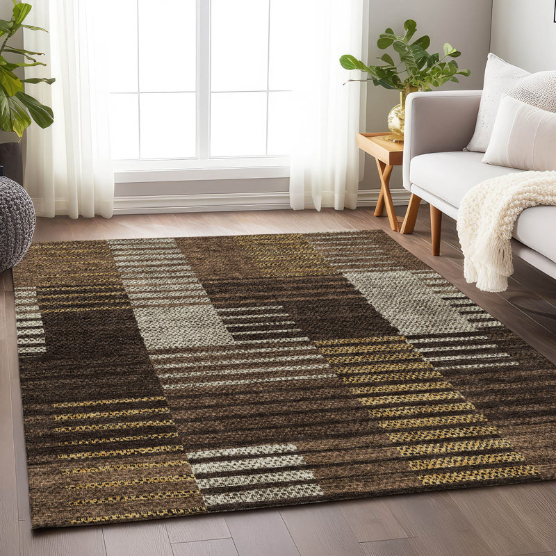 Premium Machine Washable Prisco Chocolate Rug, Rectangle 2'6" x 3'10"