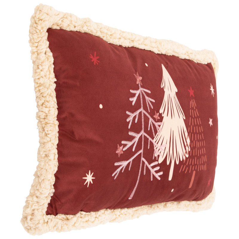 Coussin décoratif de Noël Trees and Stars - 22 po x 13 po - Rouge Sienne brûlé et beige