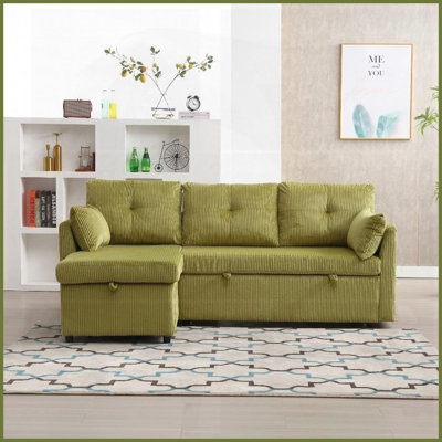 Modern Corduroy Modular L-Shaped Sofa with Reversible Chaise &amp; Storage for Living Room