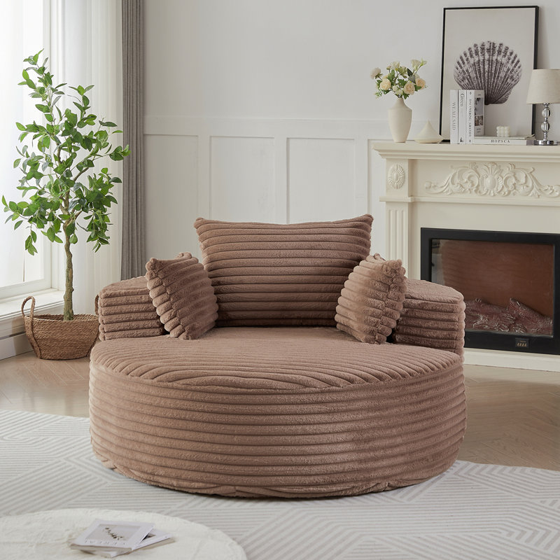 Boneless Sponge Single Sofa,fluffy Modern Sleeper Chair, 32.5" H x 55" W x 55" D, Camel Corduroy