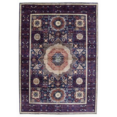 Hand Knotted Wool Area Rug in Navy