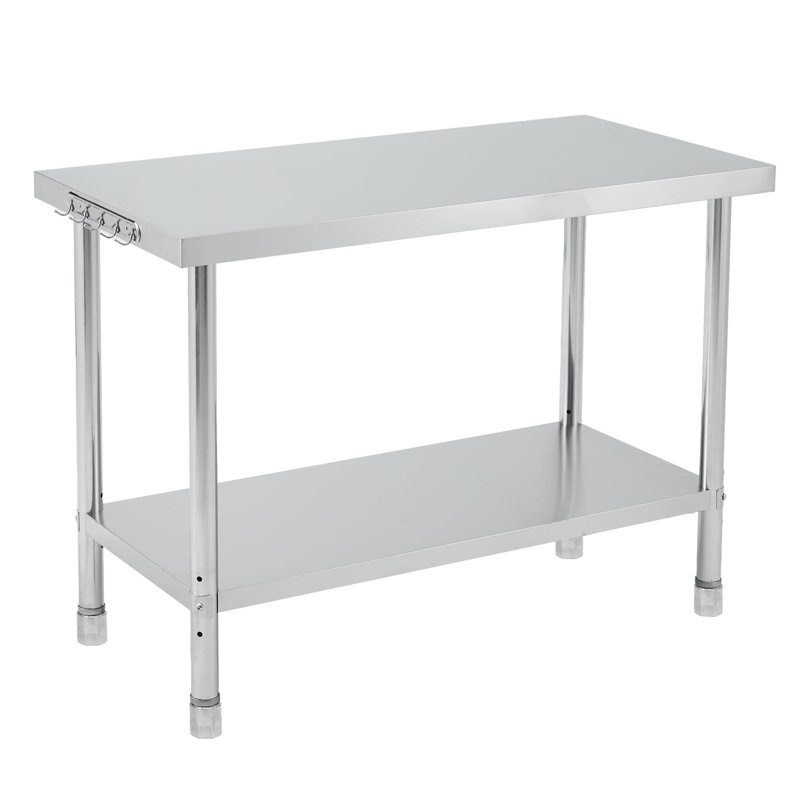 Table de préparation commerciale en acier inoxydable 30 x 24 x 35 po - Station de travail robuste - Tablette inférieure réglable - Bord droit - Sans roulettes, sans dosseret, 4 pieds réglables
