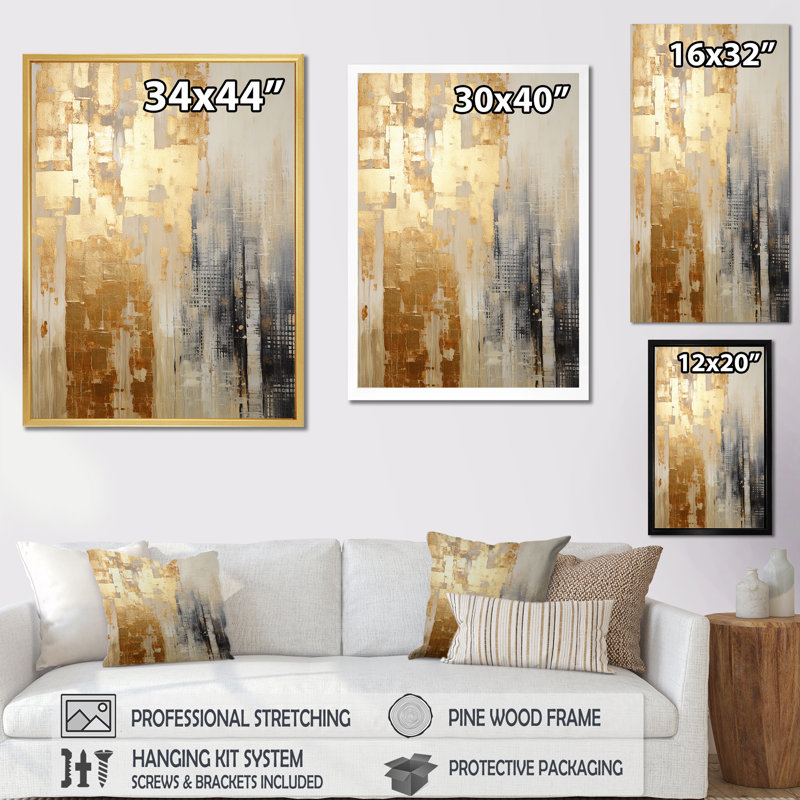 Golden Grid, gratte-ciel Skyline I - impressions sur toile gratte-ciel, H 32 po x l 24 po x P 1 po, Cadre photo doré simple