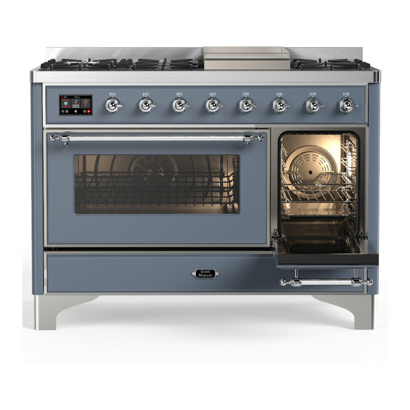 Majestic III Series 48 Inch Dual Fuel Range with 5 Sealed Burners, Griddle, Frenchtop in Matte Graphite (Liquid Propane, Burnished Trim)