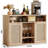 Rattan Wine Cabinet with 2 Doors, Boho Liquor Cabinet with Wine Racks, Farmhouse Coffee Bar Station for Living Room, Dining Room, Kitchen (Natural Wood)-1513355068