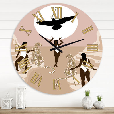 Empowered Cosmic Women Geometric Goddess Series Black and Red III - Modern wall clock