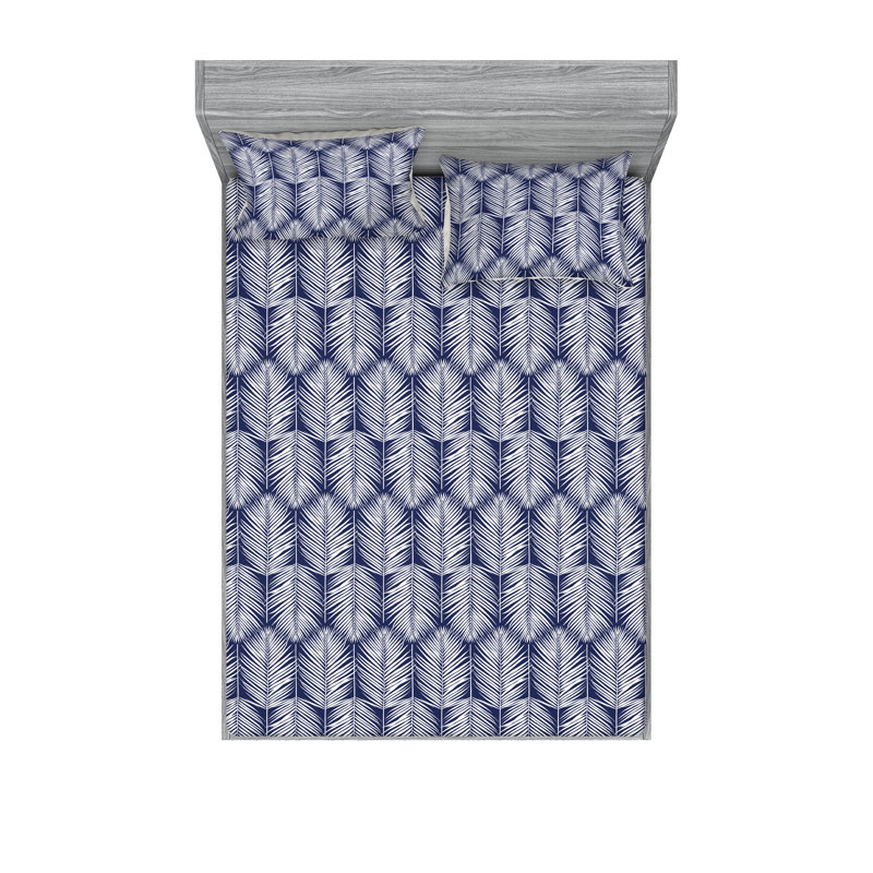  Ensemble de draps en microfibre Floral, Ensemble de draps grand lit + 2 taies d'oreiller, Bleu marine