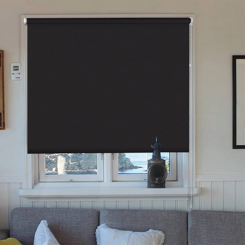 Thermal Blackout Roller Blind - Trimmable Cut to Size - Heavy Duty Metal Tube, 210 cm L x 90 cm W, Black