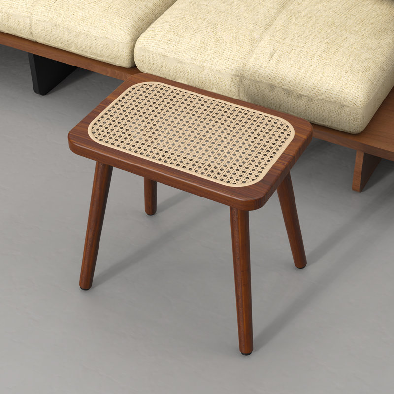 Rattan Accent Stool, Walnut