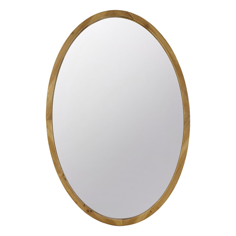 28" Round Wood Mirror, Brown