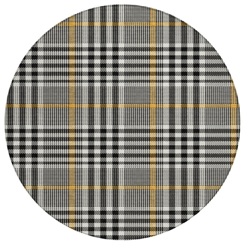 Tapis intérieur lavable rond noir et ivoire 8 pi