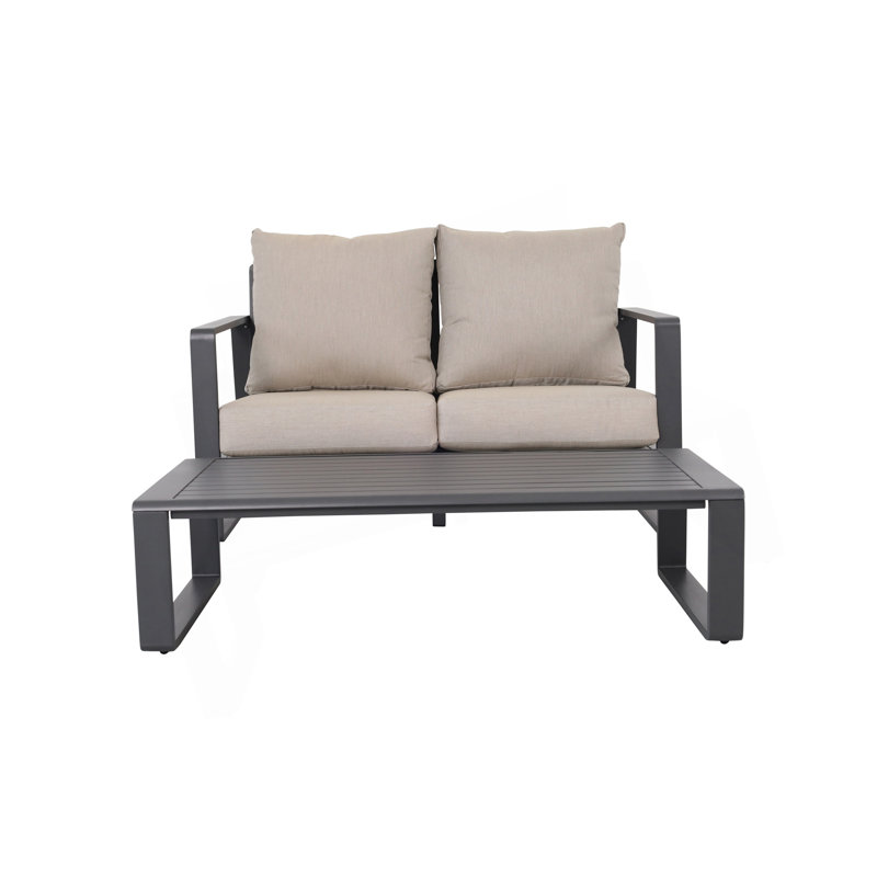Double Sofa + Rectangular Coffee Table, Light Gray